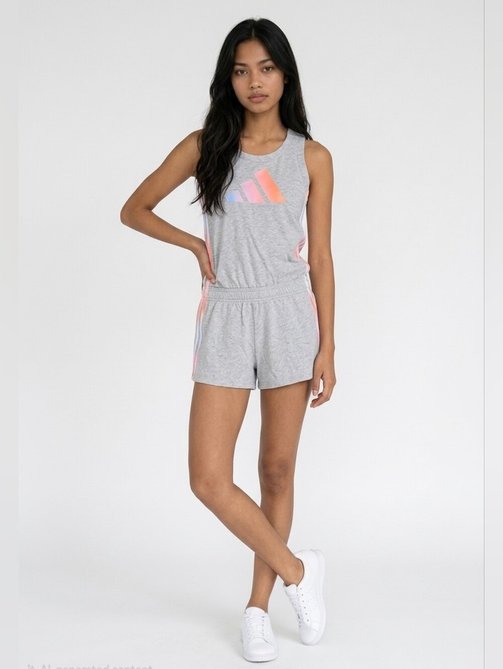 adidas Gray Tank Romper with Neon Pink & Light Blue Accents